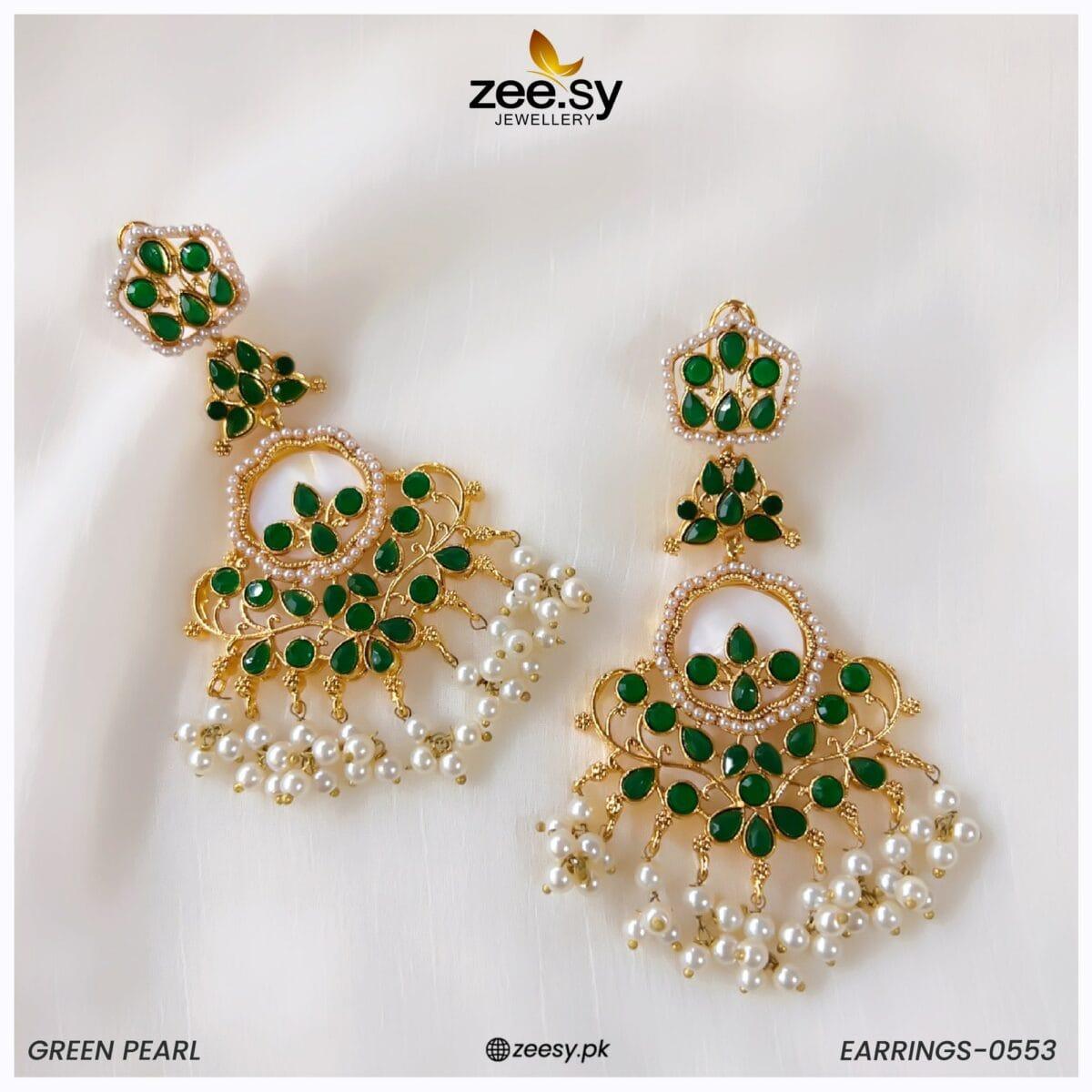 Earrings-0553 Green Pearl