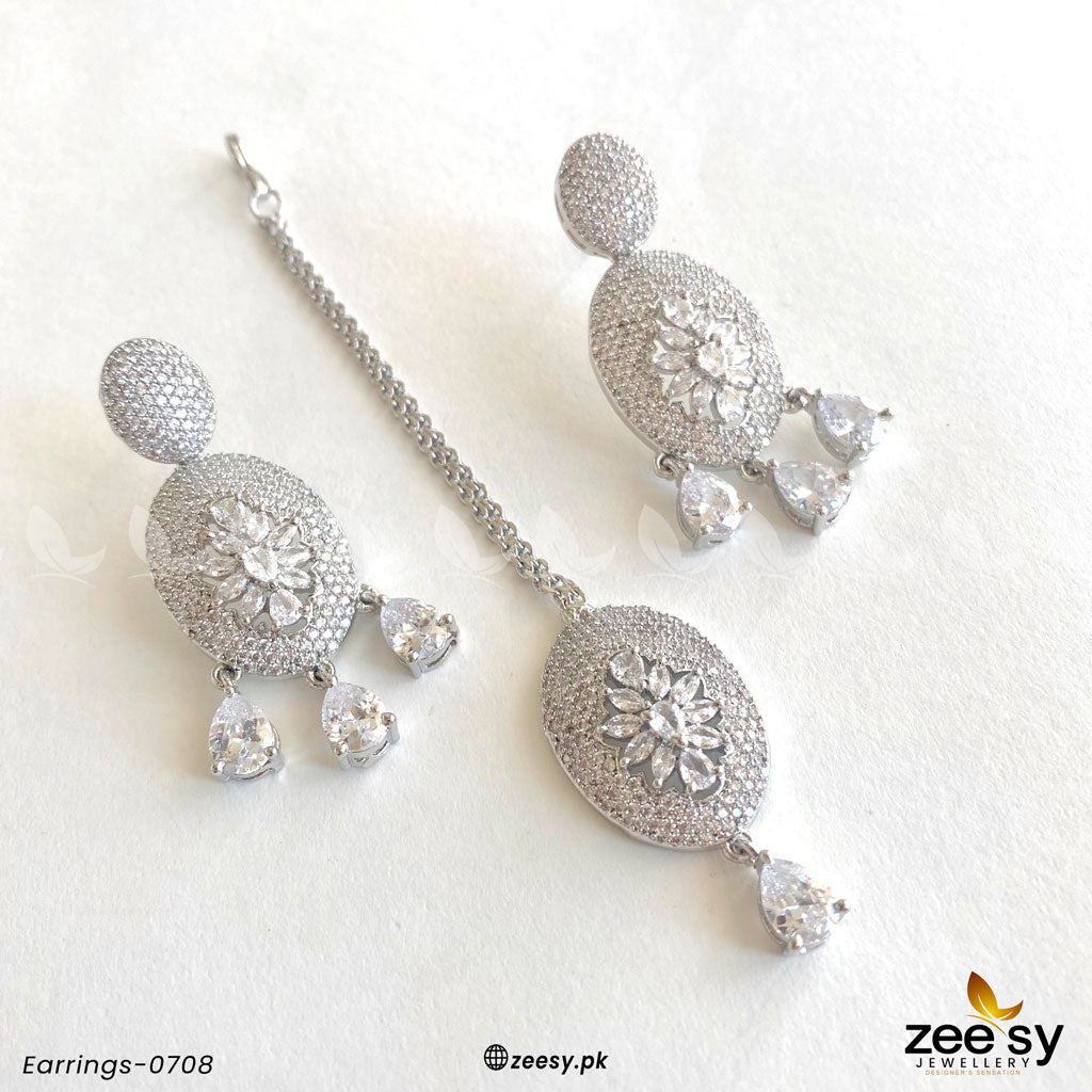 Earrings-0708 Silver White
