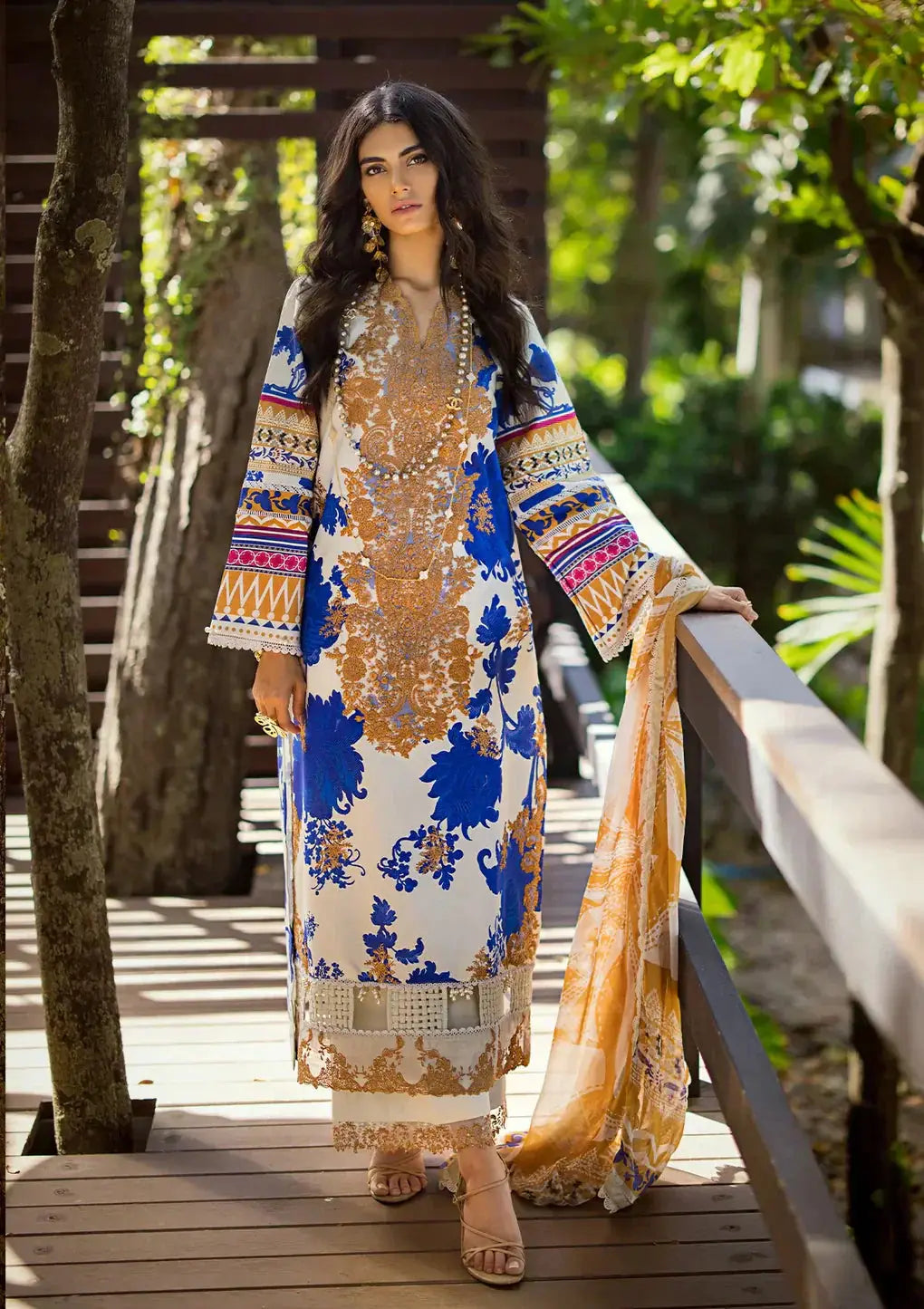 Elaf Premium | Signature Embroidered Lawn 24 | ESL-01A OPRAH - Pakistani Designer Dress - by Elaf Premium | Type: Luxury - 100% Original at Saira Sultan