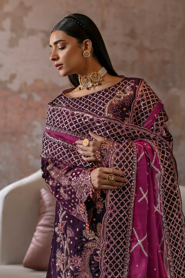 Emaan Adeel | Saanjh Velvet Collection 24 | Anika M Plum Velvet