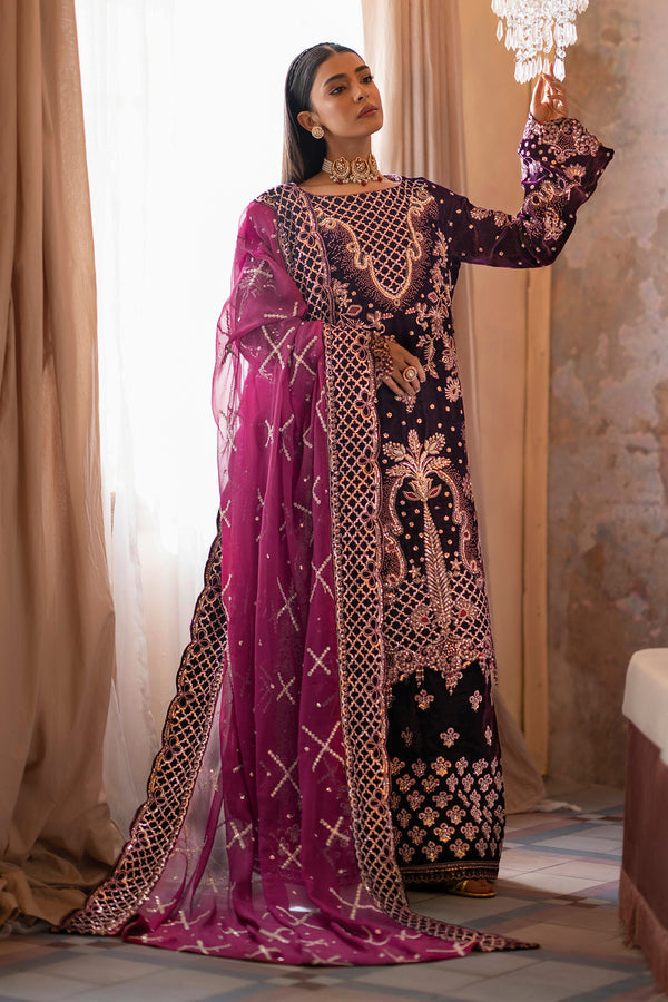 Emaan Adeel | Saanjh Velvet Collection 24 | Anika XL Plum Velvet