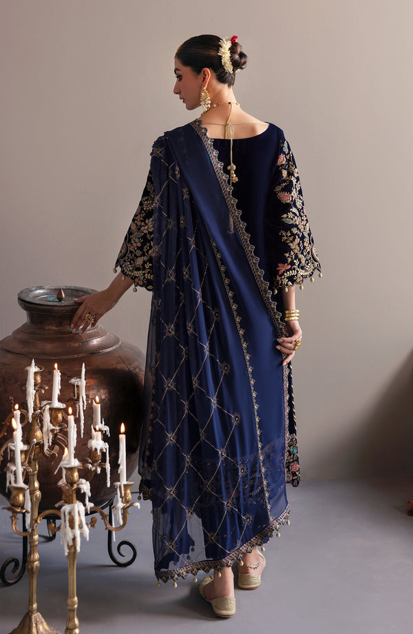 Emaan Adeel | Saanjh Velvet Collection 24 | MK-03 Falak S Navy Blue Velvet