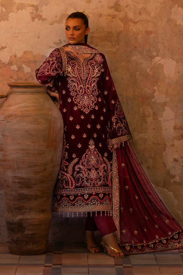Emaan Adeel | Saanjh Velvet Collection 24 | Tara L Deep Red Velvet