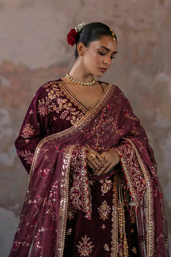 Emaan Adeel | Saanjh Velvet Collection 24 | Tanish M Blood Red Velvet