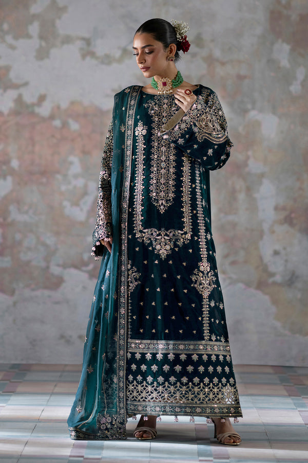 Emaan Adeel | Saanjh Velvet Collection 24 | Meher L Deep Teal Velvet