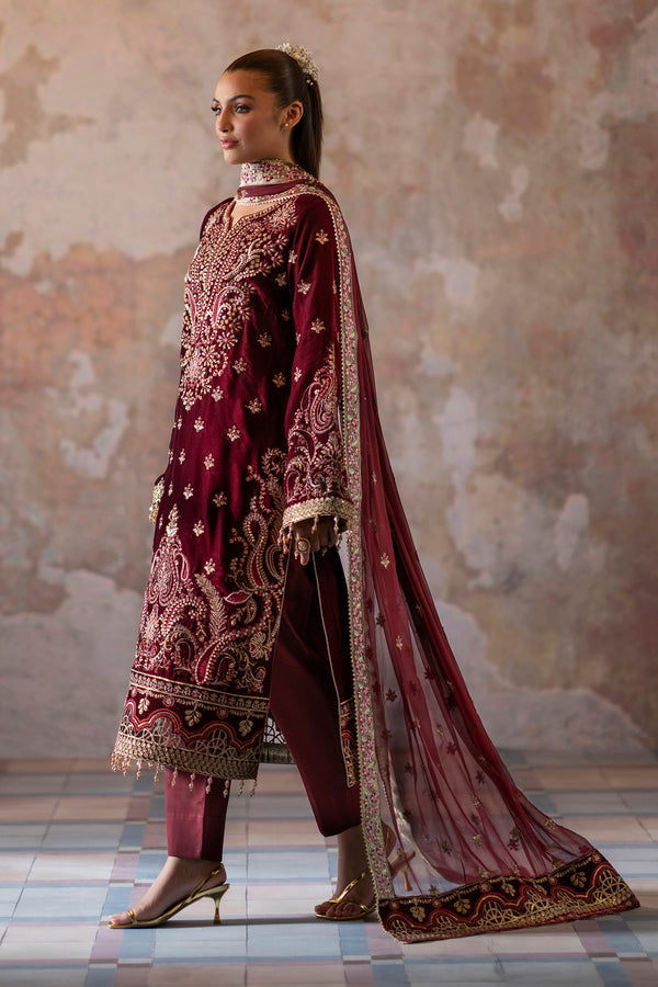 Emaan Adeel | Saanjh Velvet Collection 24 | Tara XL Deep Red Velvet