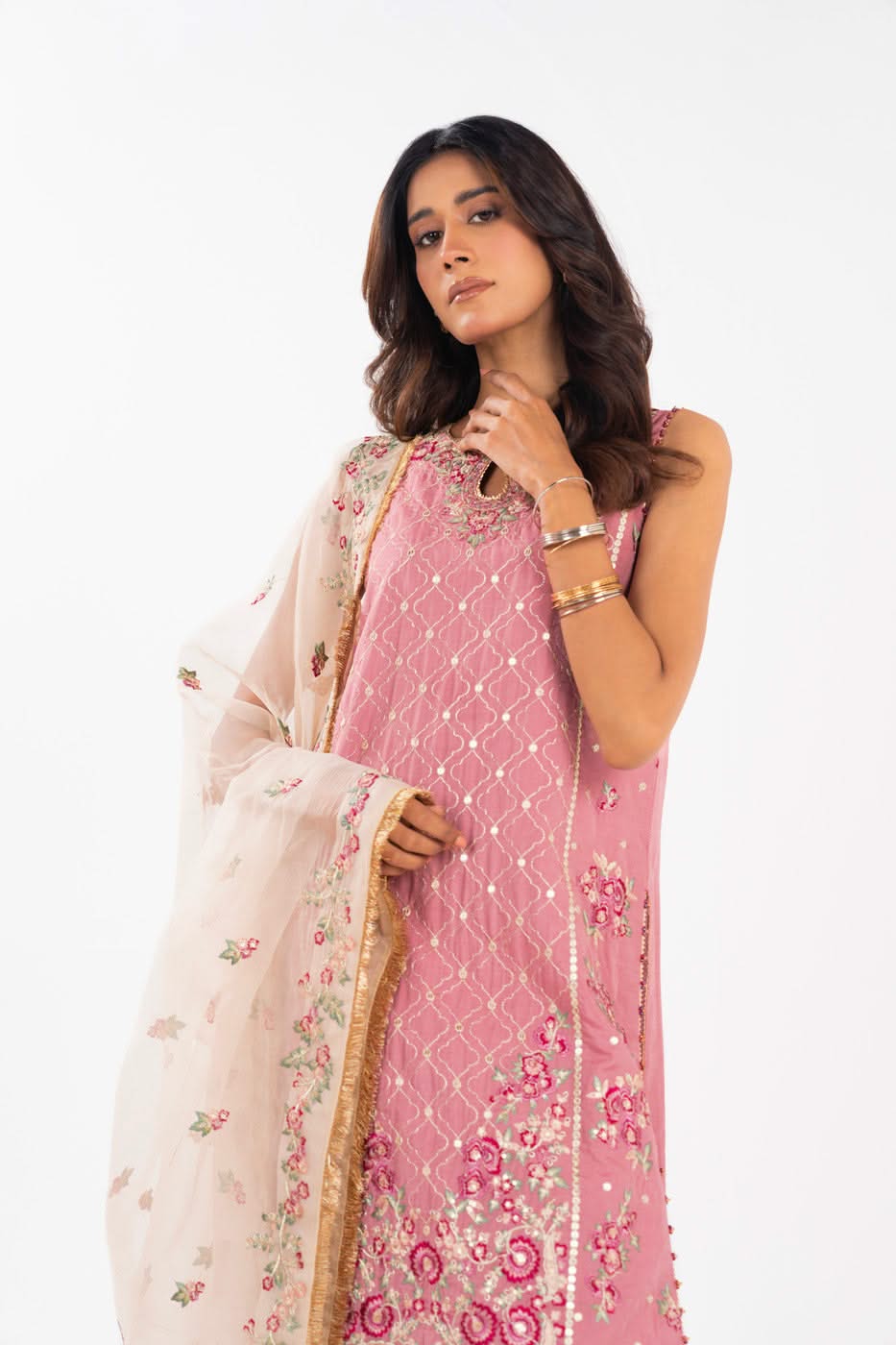 AlKaram | Festive Summer 25 | FC-11E-25-Dusty Pink M Pink Cotton Silk