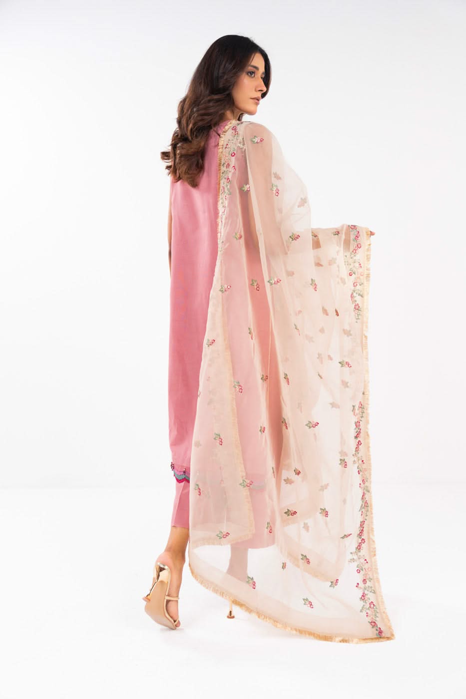 AlKaram | Festive Summer 25 | FC-11E-25-Dusty Pink S Pink Cotton Silk
