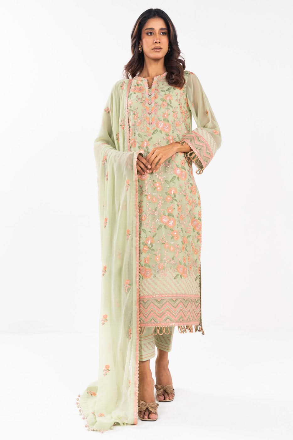 AlKaram | Festive Summer 25 | FC-22I-25-Pistachio XS Pistachio Green Chiffon