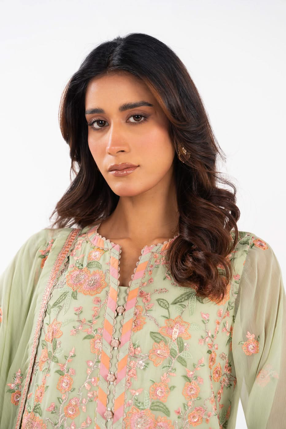 AlKaram | Festive Summer 25 | FC-22I-25-Pistachio L Pistachio Green Chiffon