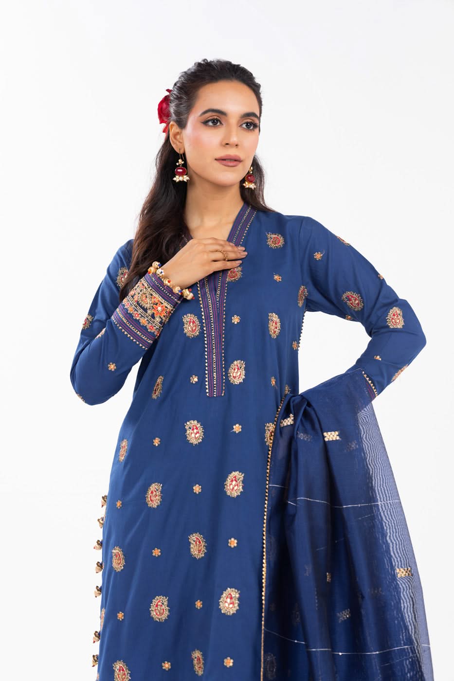 AlKaram | Festive Summer 25 | FC-2A-25-Dark Blue M Blue Lawn