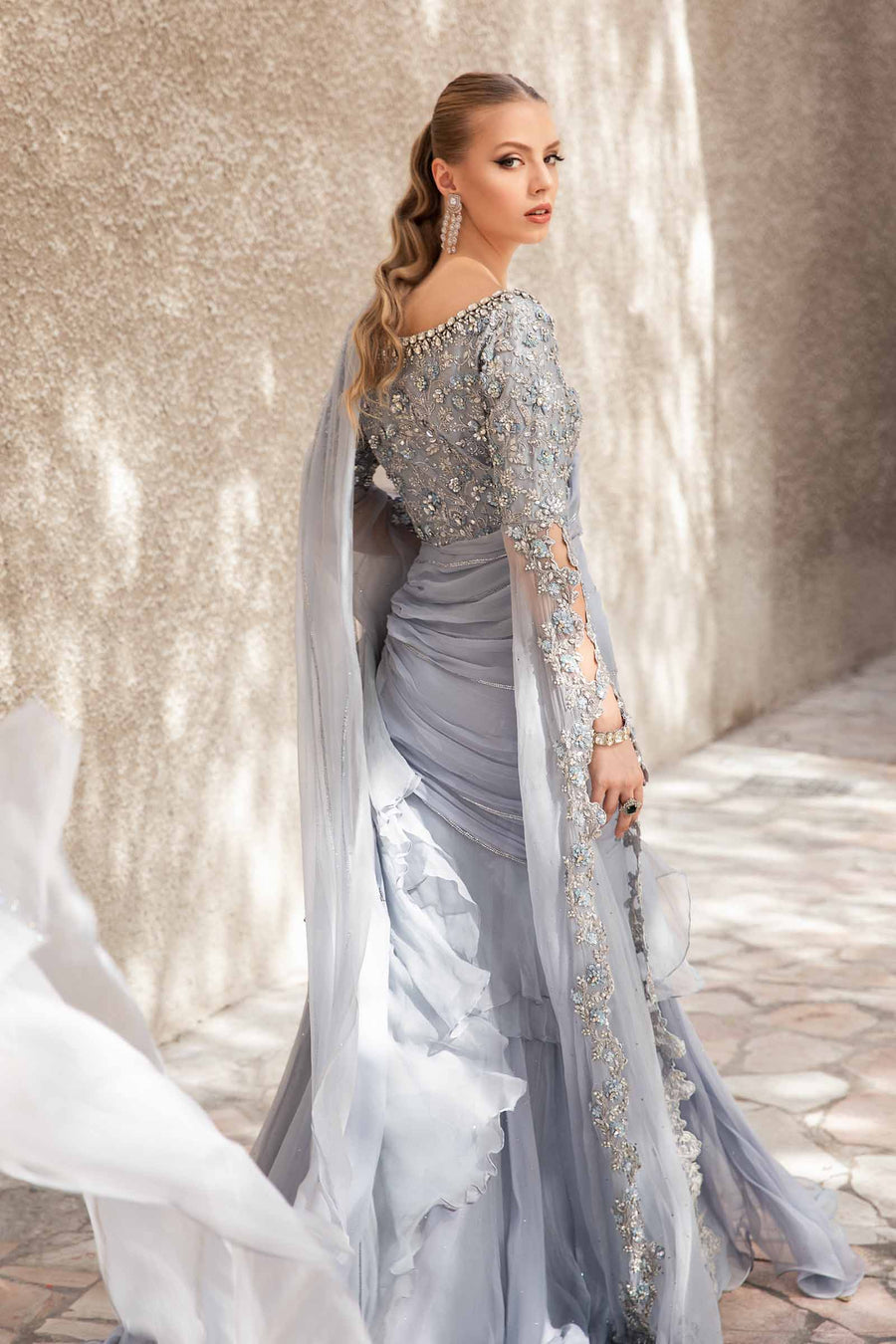 Maria B | Bridal Formals | Freya S Gray Pure Chiffon