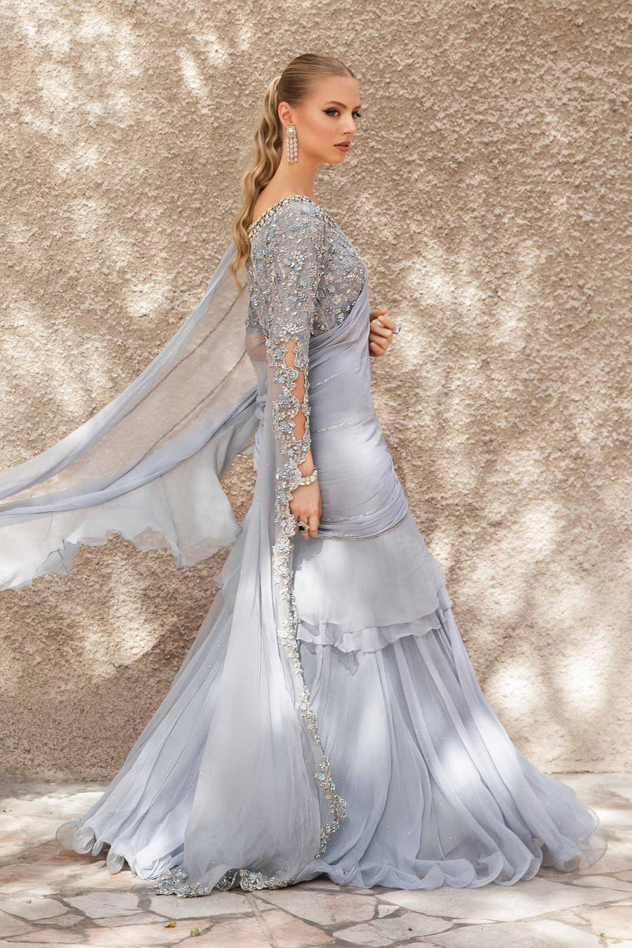 Maria B | Bridal Formals | Freya XL Gray Pure Chiffon