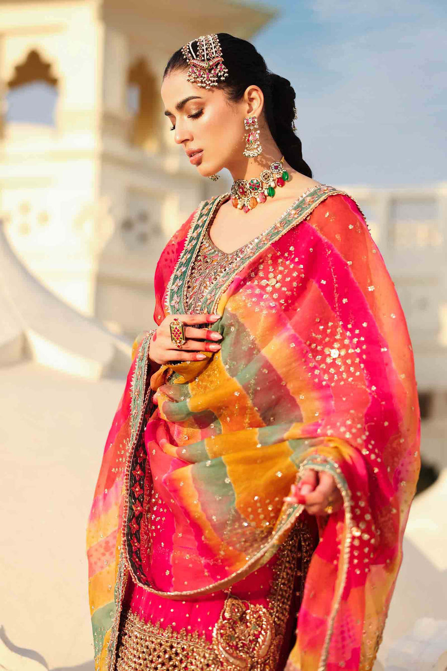 Maria B | Bridal Formals | Hur-ul-Nisa M Hot Pink Pure Organza