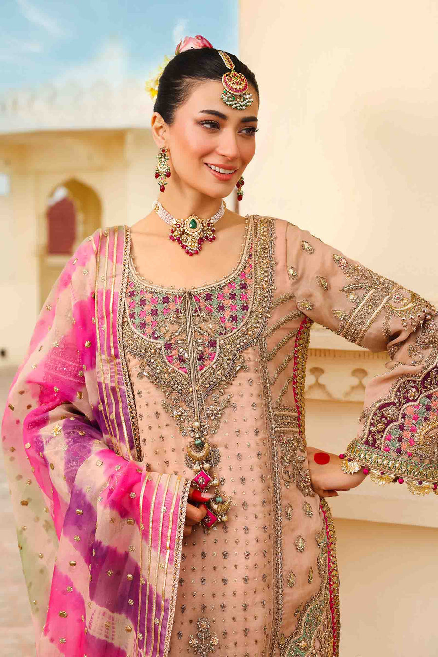 Maria B | Bridal Formals | Zeenat-un-Nisa XL Peach Pink Pure Organza