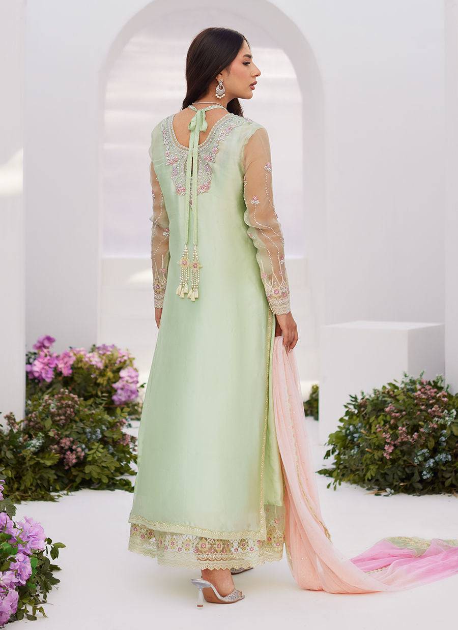 Farah Talib Aziz | Zaza Luxe Pret 24 | COLLETTE MINT OMBRE EMBELLISHED COLUMN SHIRT WITH KALIDAAR WITH EMBROIDERED SLIP - Pakistani Designer Dress - by Farah Talib Aziz | Type: Luxury - 100% Original at Saira Sultan