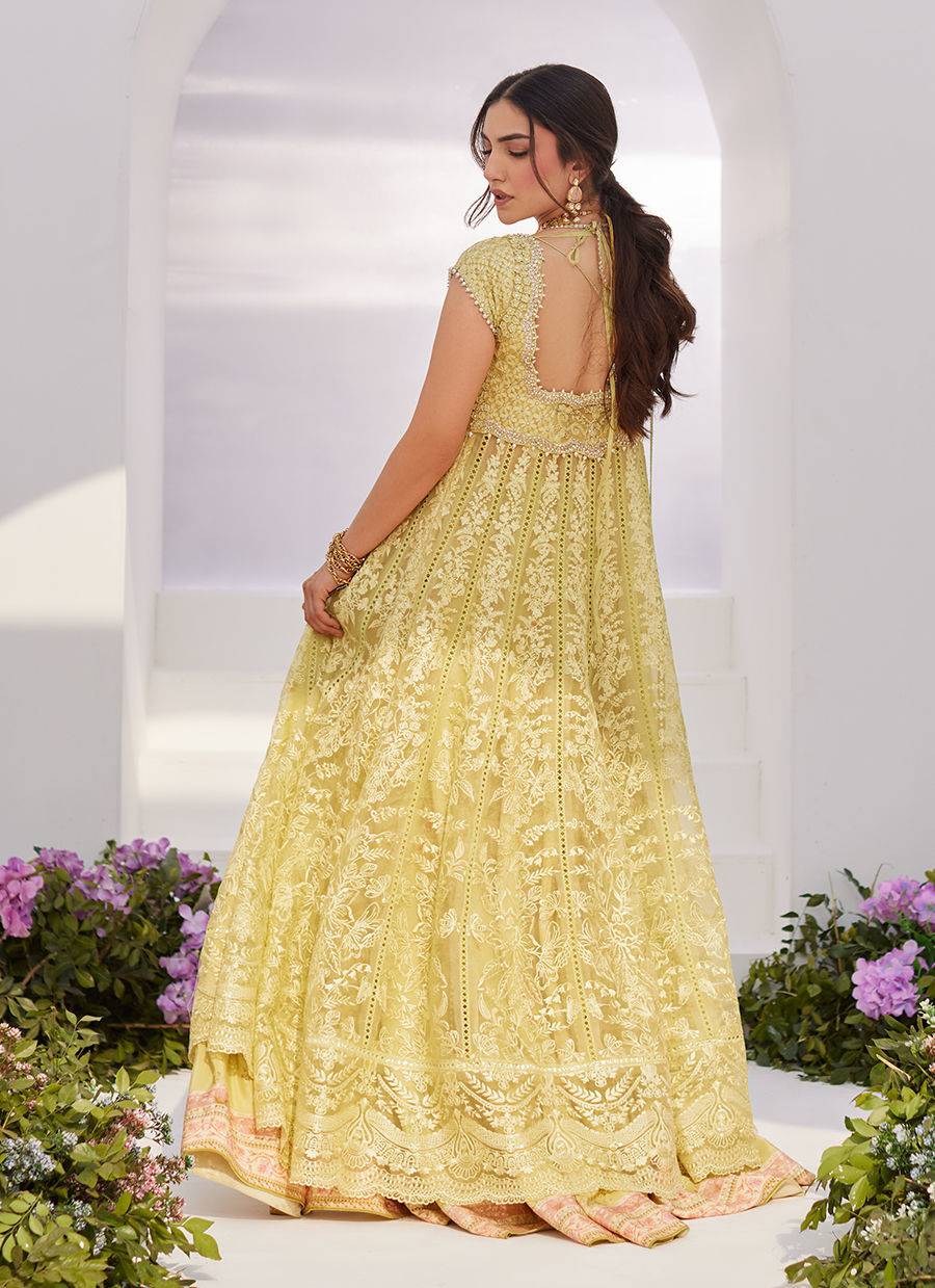 Farah Talib Aziz | Zaza Luxe Pret 24 | REINE KIWI EMBROIDERED EMBELLISHED KALIDAAR - Pakistani Designer Dress - by Farah Talib Aziz | Type: Luxury - 100% Original at Saira Sultan