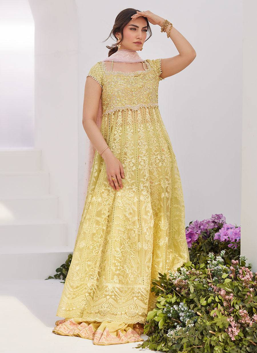 Farah Talib Aziz | Zaza Luxe Pret 24 | REINE KIWI EMBROIDERED EMBELLISHED KALIDAAR - Pakistani Designer Dress - by Farah Talib Aziz | Type: Luxury - 100% Original at Saira Sultan