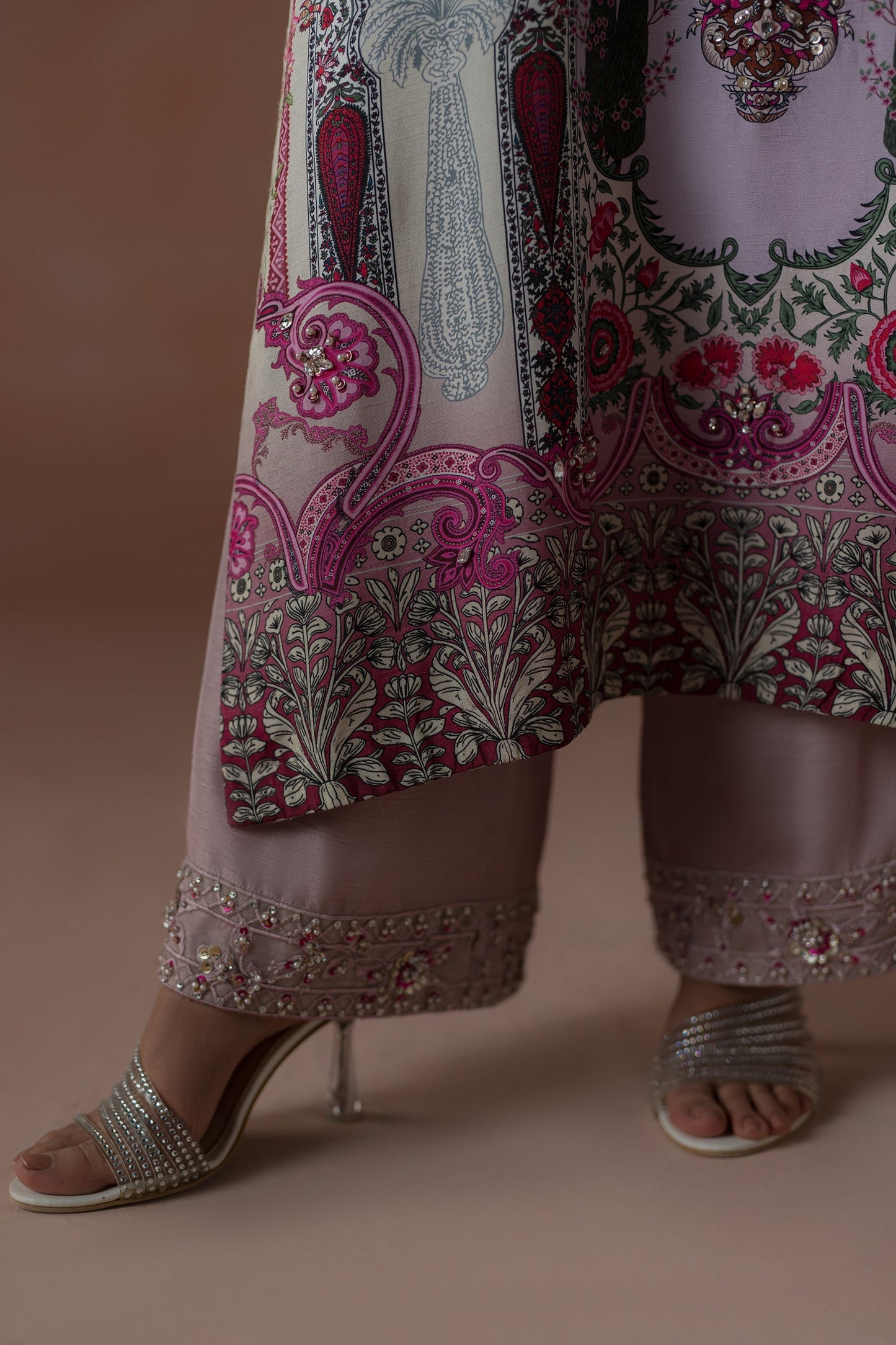 Ammara Khan | Flo 25 | Raspberry Cooler Long shirt Set (D-05) L Cloud Gray Raw Silk