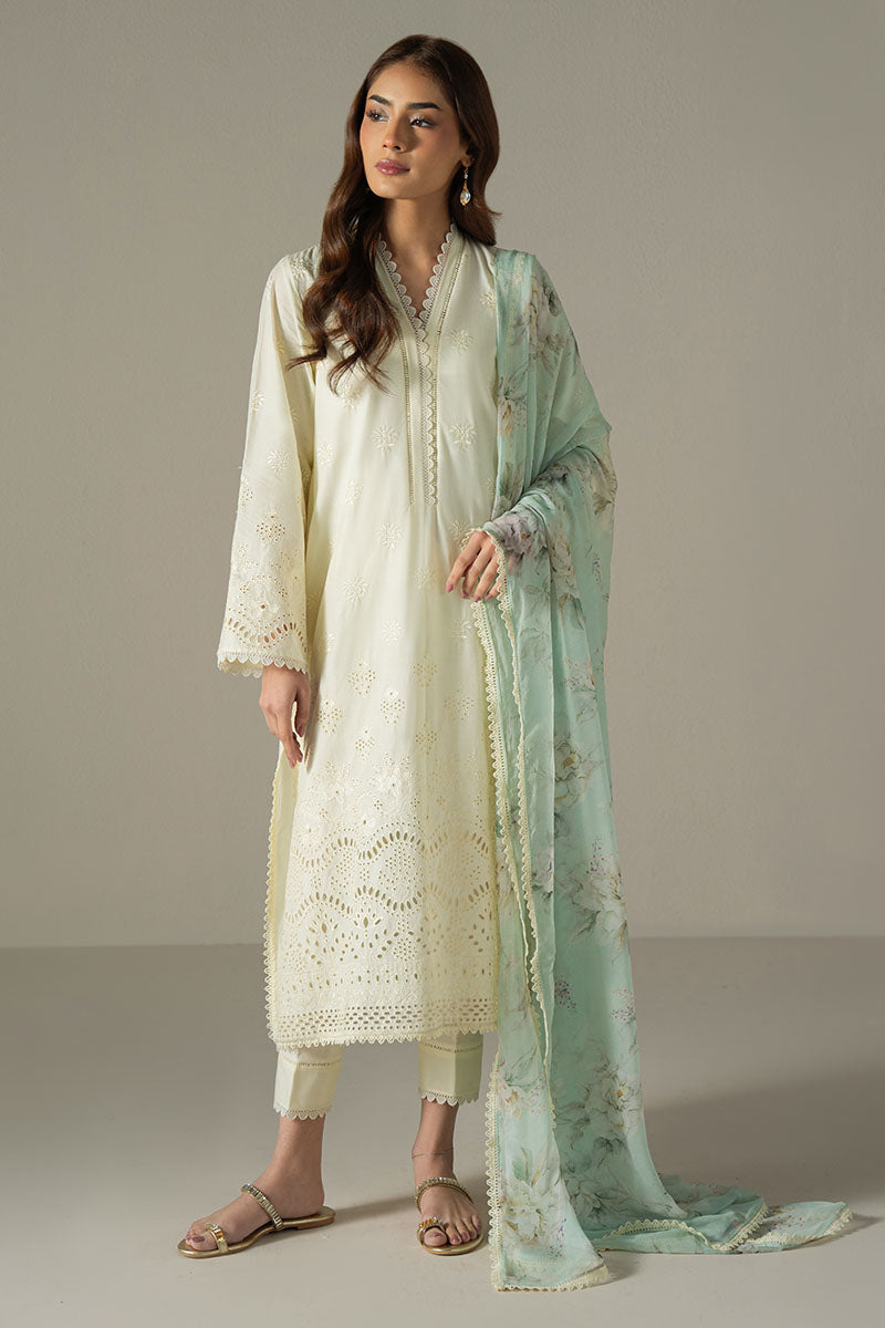 Cross Stitch | Chikankari Lawn 25 | FLORAL MELODY XS Ivory Lawn