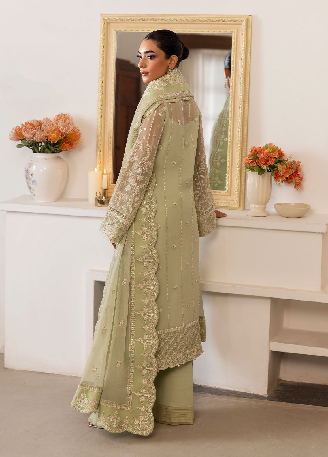 Gulaal | Reverie Embroidered Chiffon | VIRIDA S Apple Green Chiffon