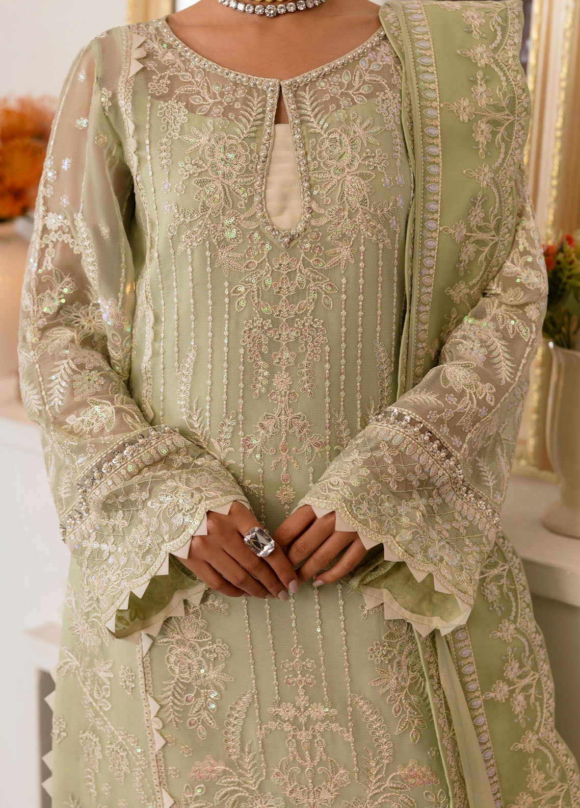 Gulaal | Reverie Embroidered Chiffon | VIRIDA M Apple Green Chiffon