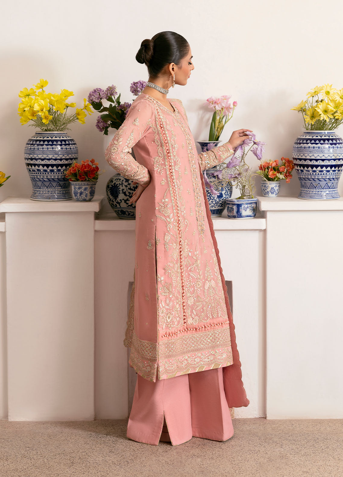 Gulaal | Reverie Embroidered Chiffon | CORALYN XL Salmon Pink Chiffon
