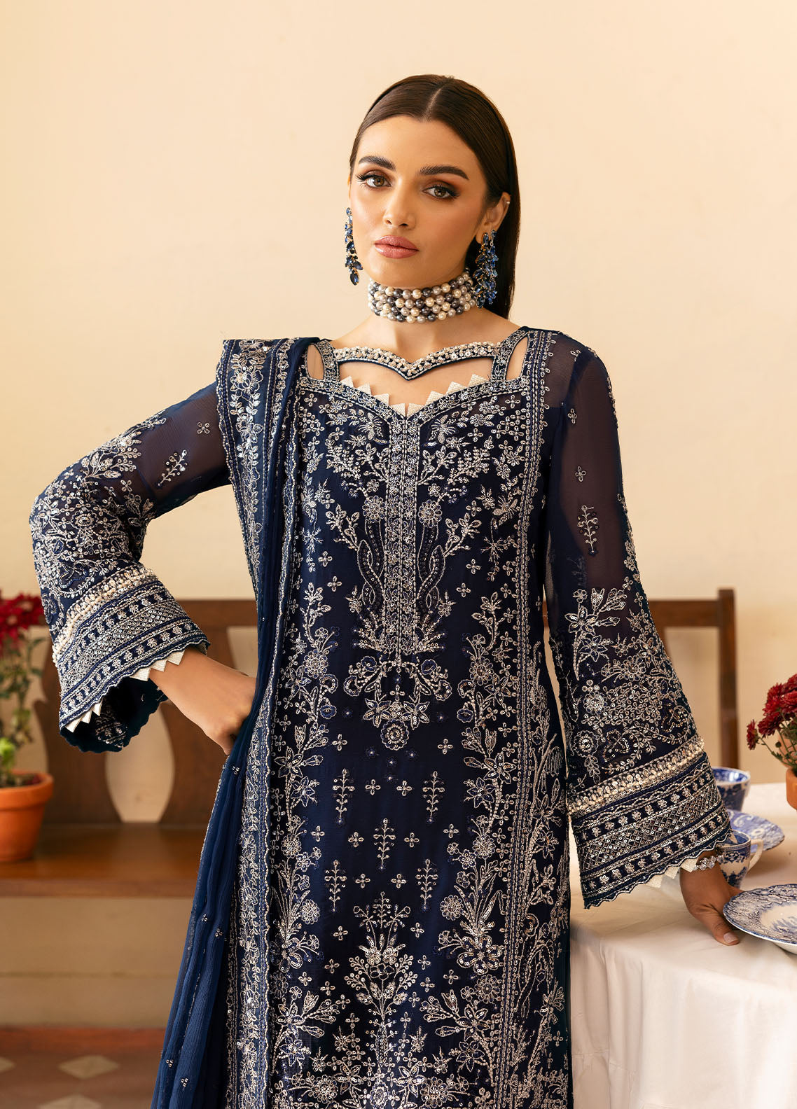 Gulaal | Reverie Embroidered Chiffon | ARISTA L Navy Blue Chiffon