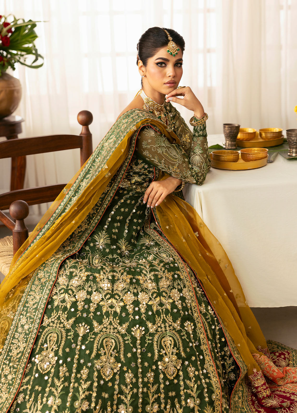 Gulaal | Chaandni Wedding Formals | Maahru M Army Green Organza