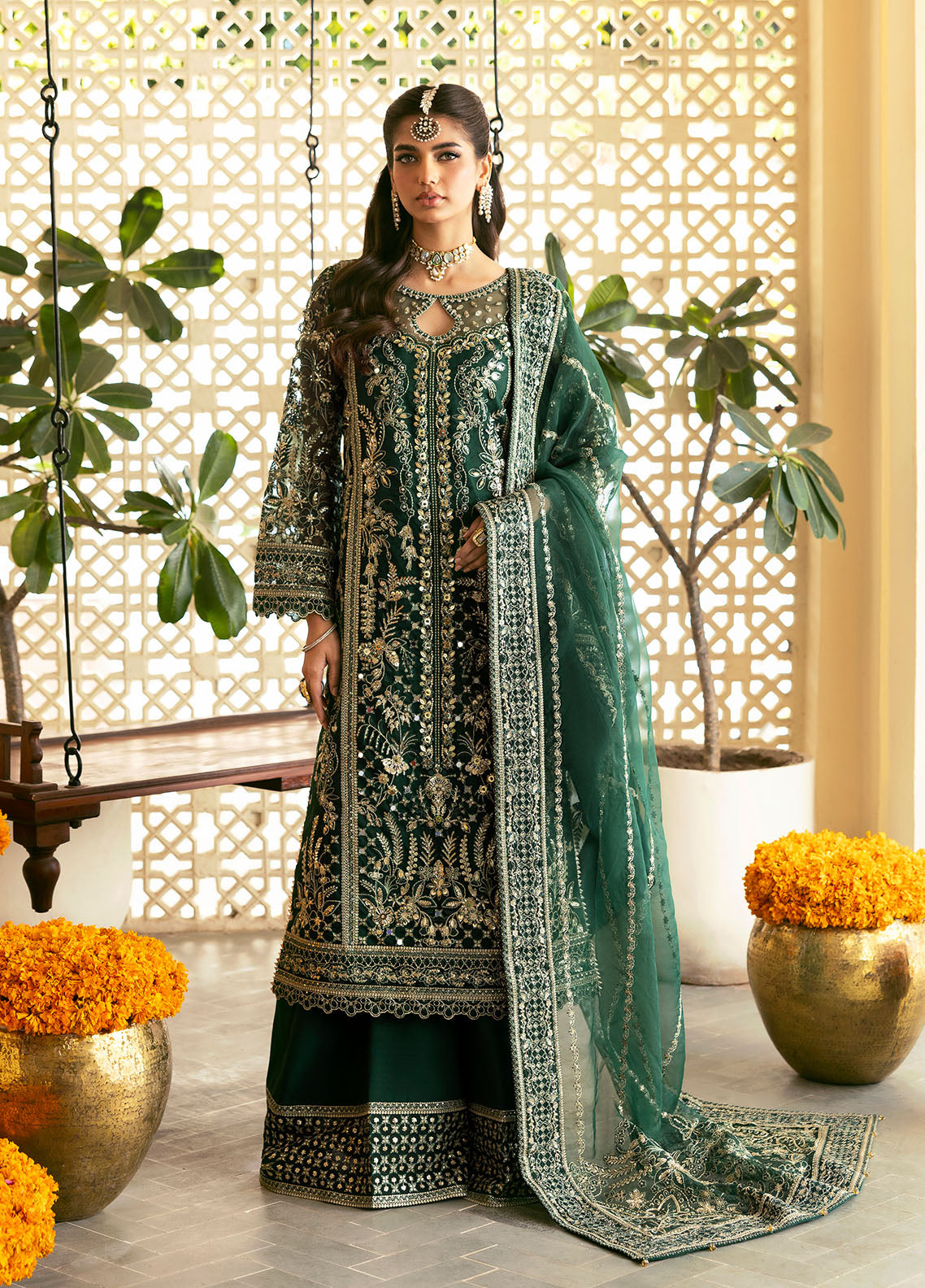 Gulaal | Chaandni Wedding Formals | Zayra XS Bottle Green Organza
