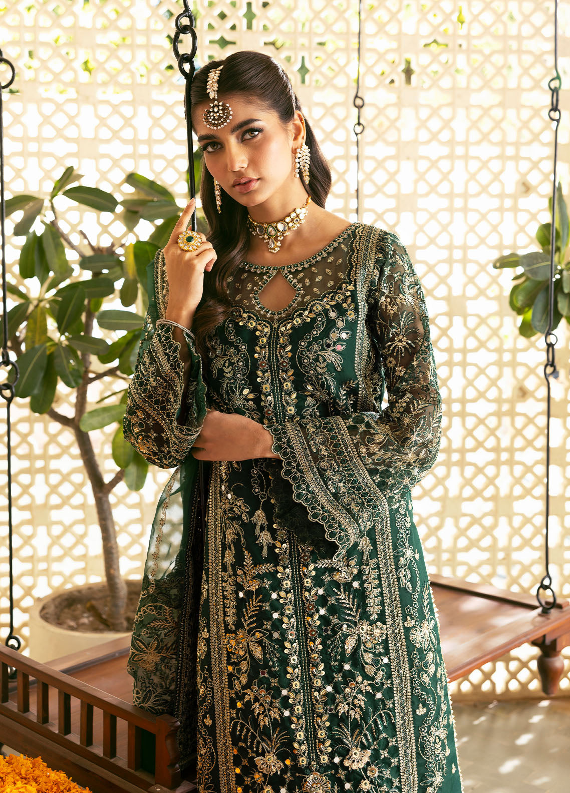 Gulaal | Chaandni Wedding Formals | Zayra S Bottle Green Organza
