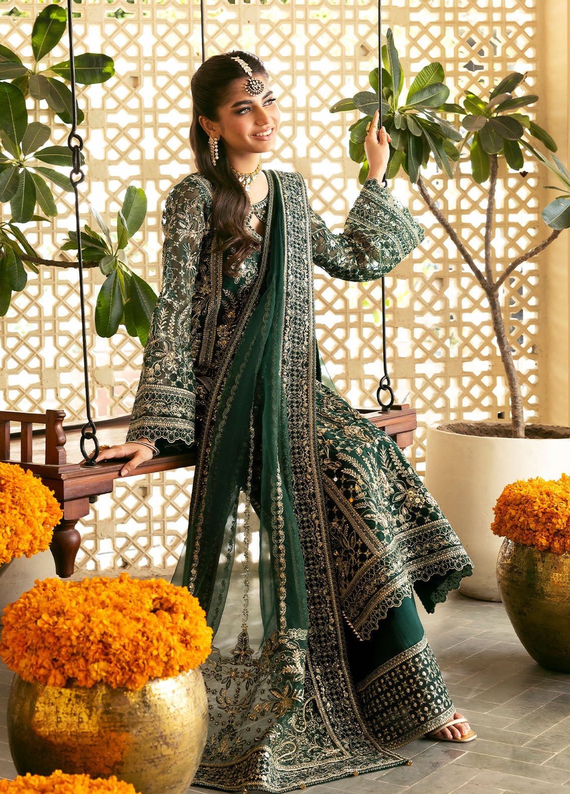 Gulaal | Chaandni Wedding Formals | Zayra L Bottle Green Organza