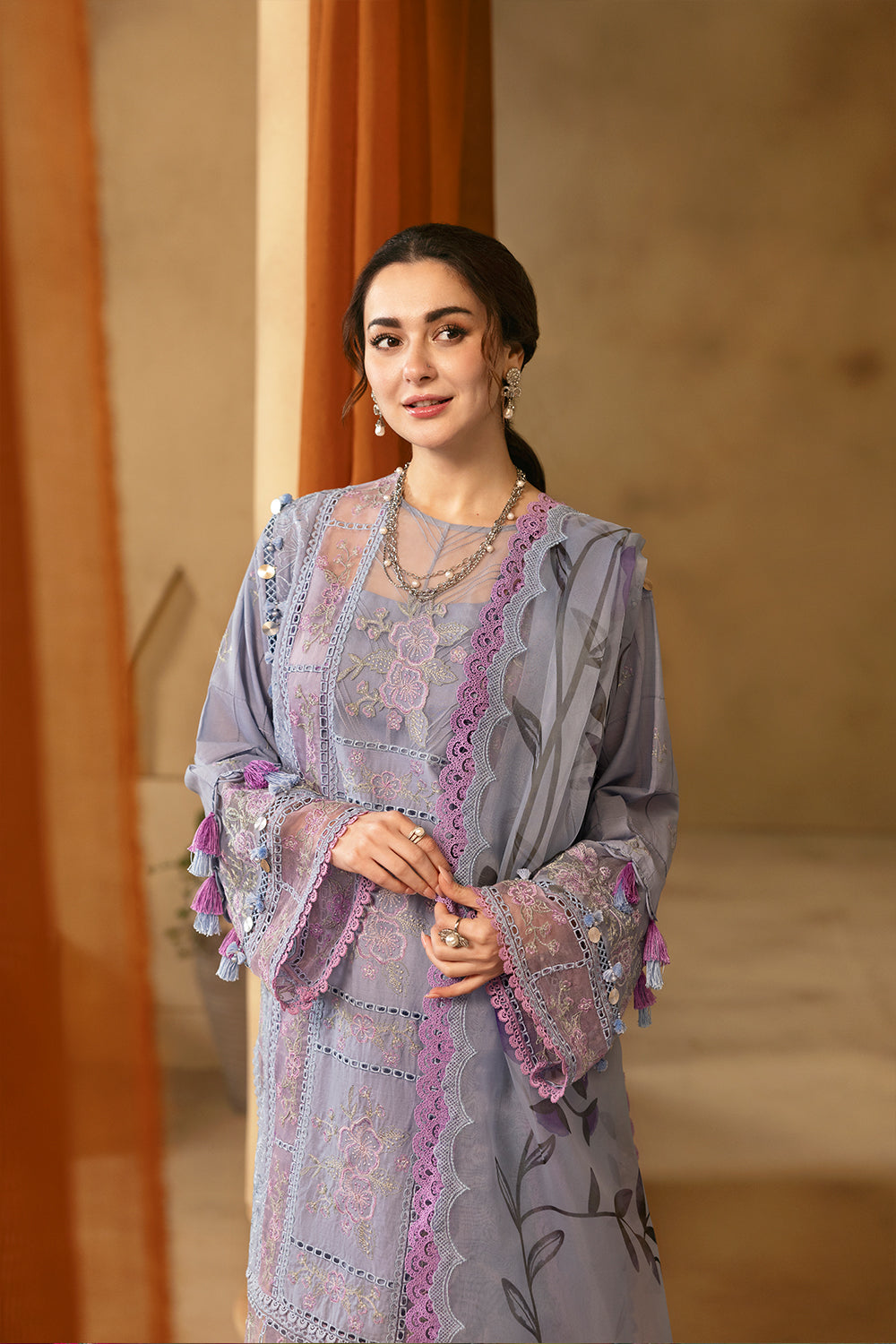 Saira Rizwan | Luxury Lawn 25 |EDRINA-SRL25-03 S Light Blue Gray Lawn