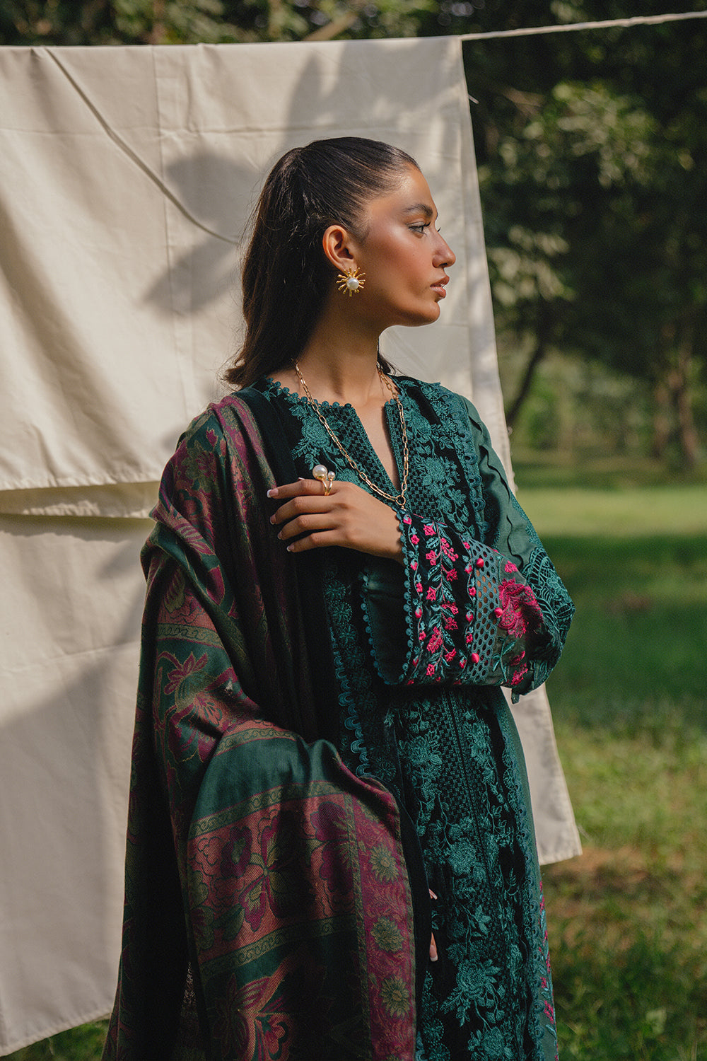 Saira Rizwan | Winter 2024 | DEA-SRW24-01 S Teal Green Khaddar