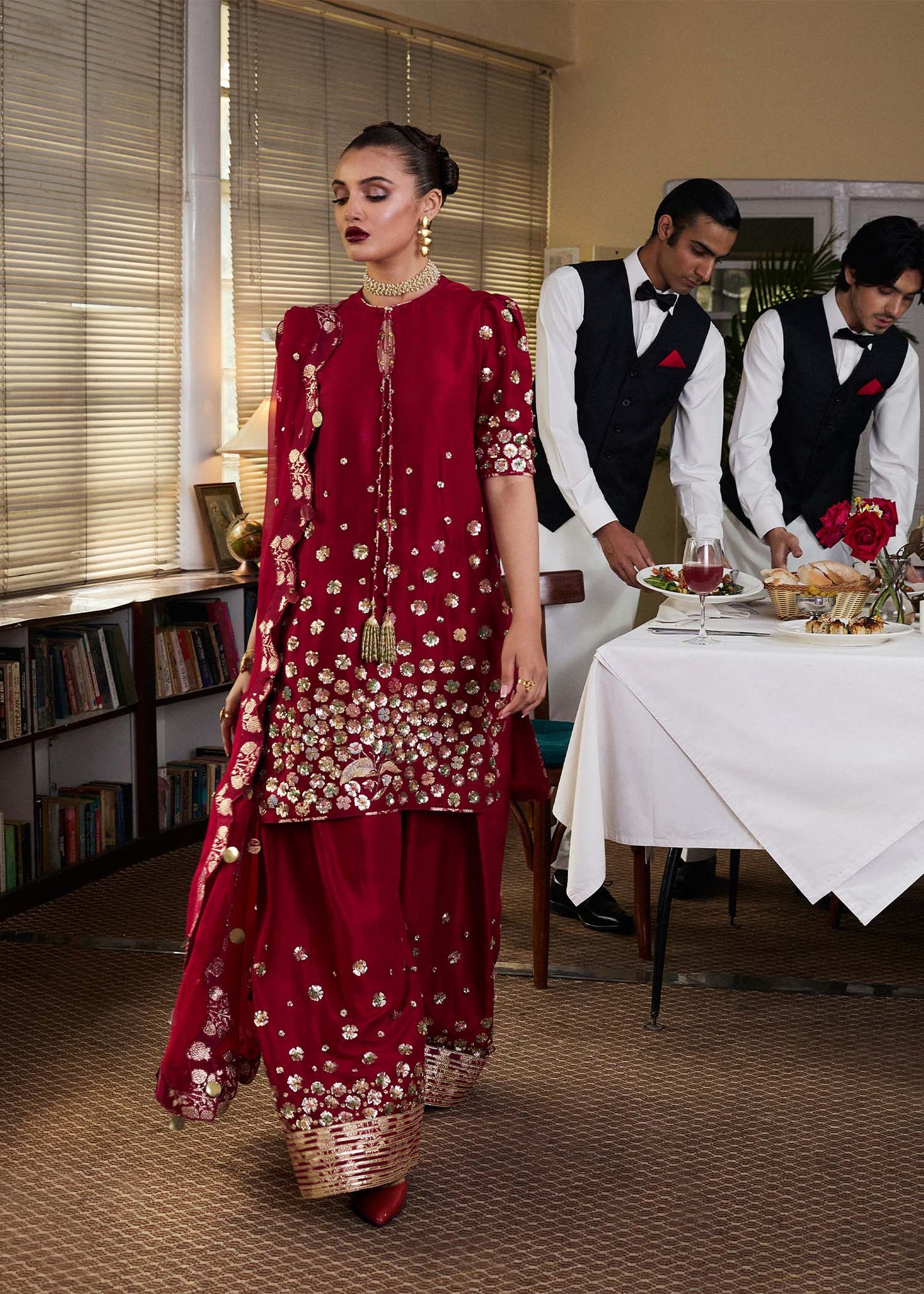 Hussain Rehar | SS Luxury Pret 25 | Rasp S Blood Red Pure Raw Silk