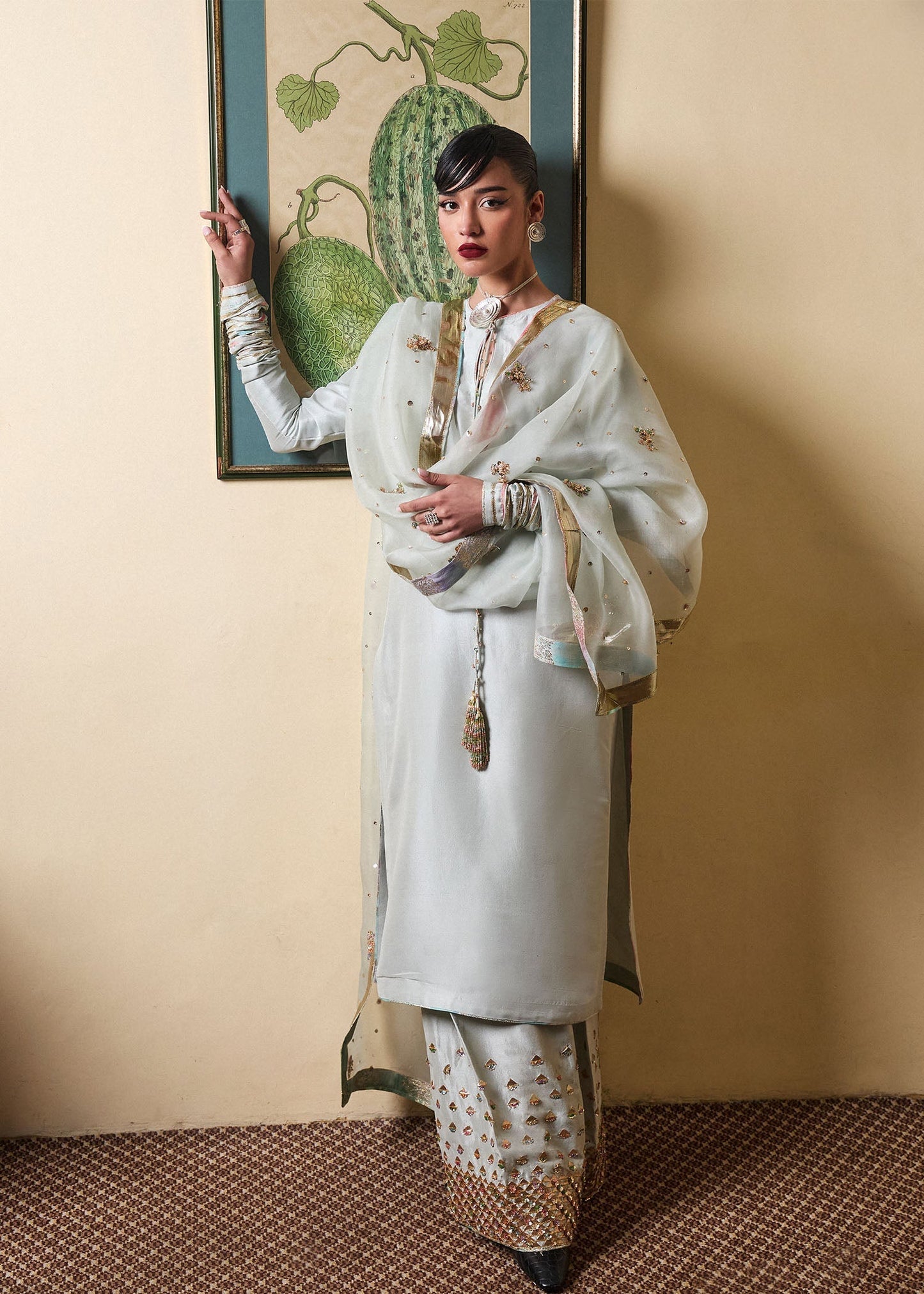 Hussain Rehar | SS Luxury Pret 25 | Miage L Pastel Gray Pure Raw Silk