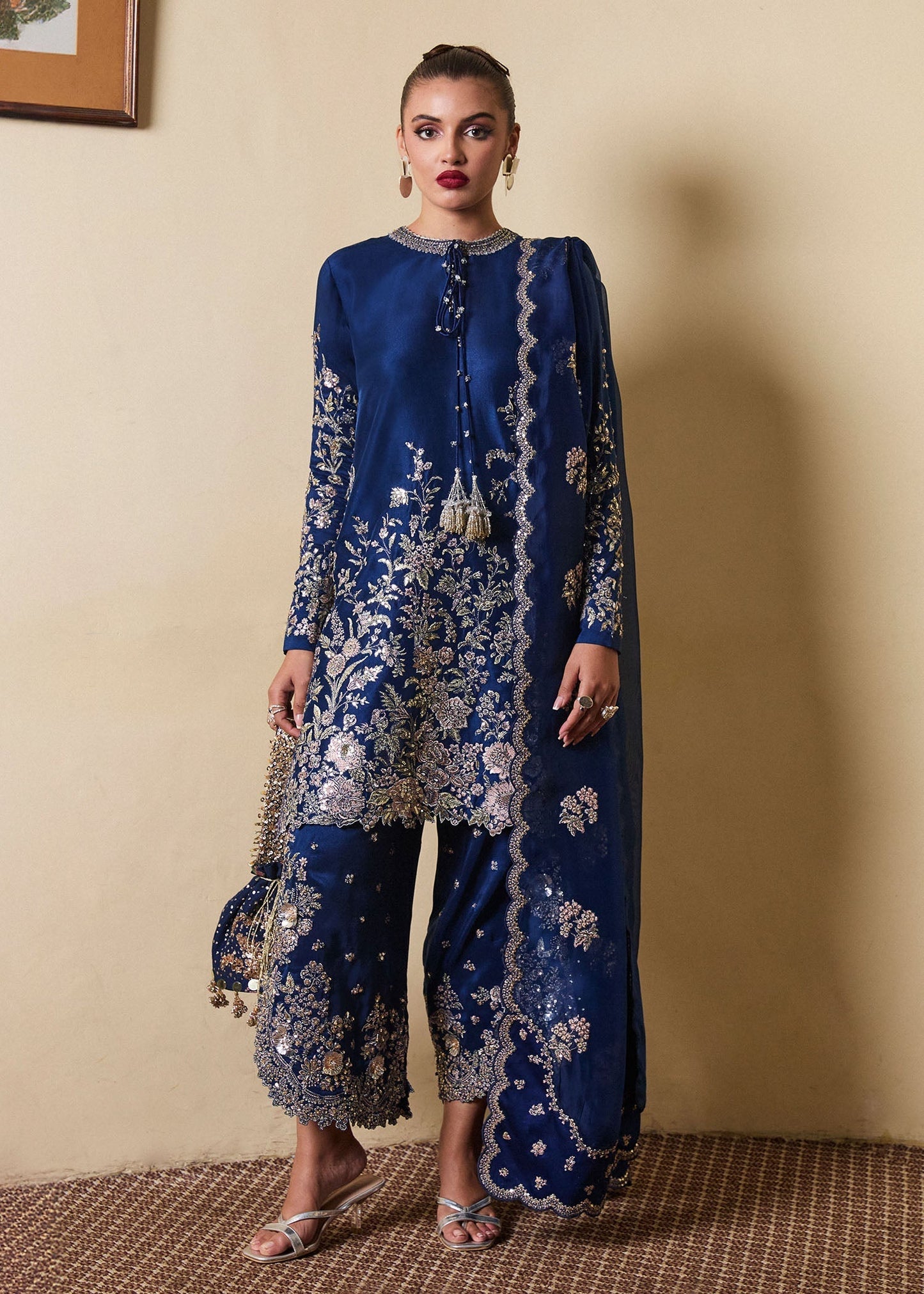 Hussain Rehar | SS Luxury Pret 25 | Twil XS Navy Blue Pure Raw Silk