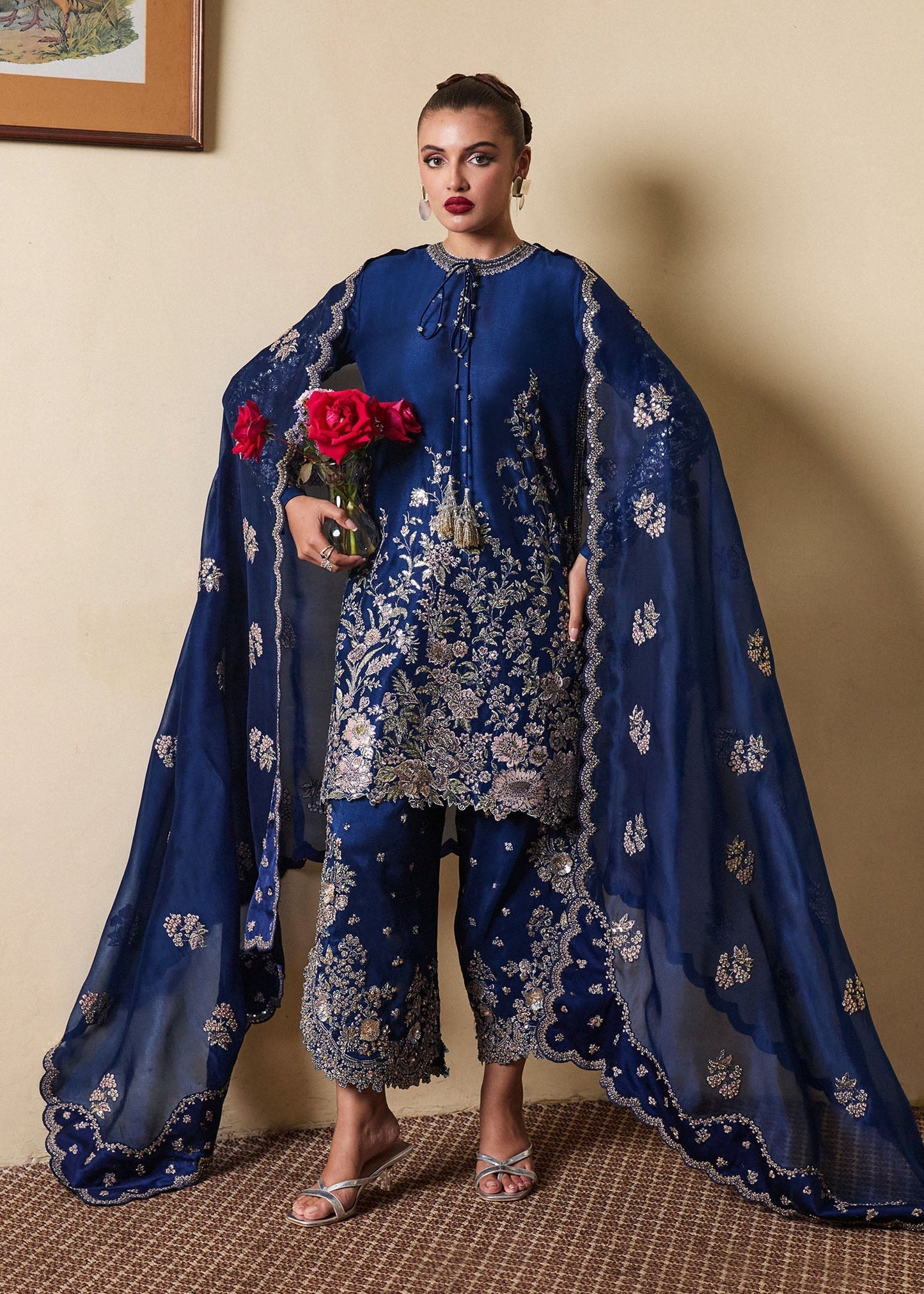 Hussain Rehar | SS Luxury Pret 25 | Twil L Navy Blue Pure Raw Silk