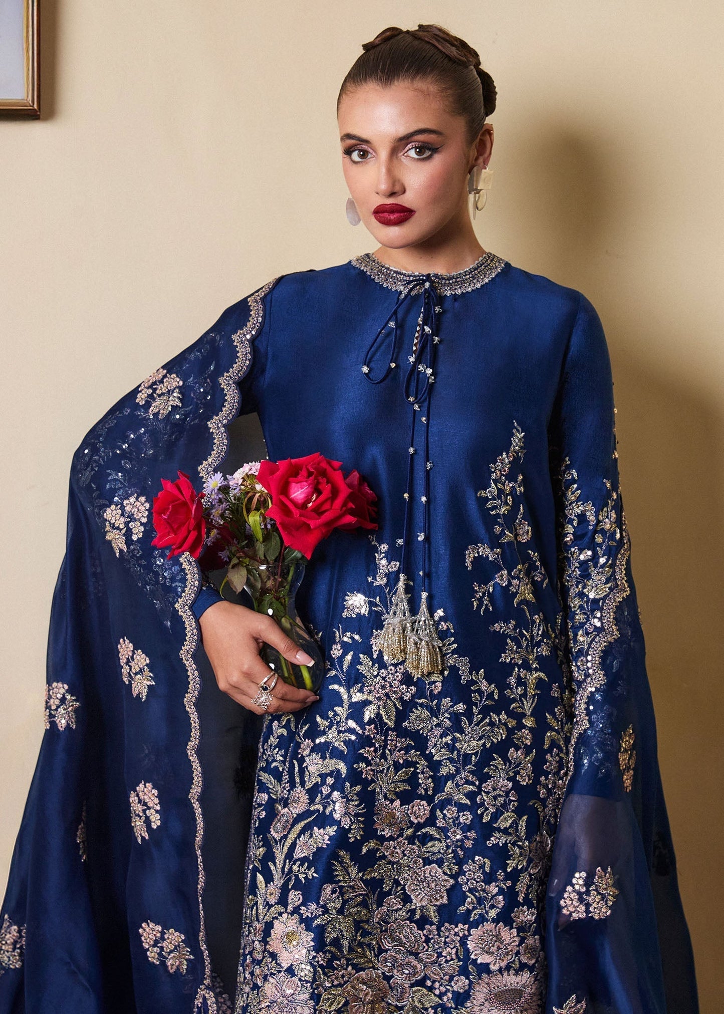 Hussain Rehar | SS Luxury Pret 25 | Twil M Navy Blue Pure Raw Silk