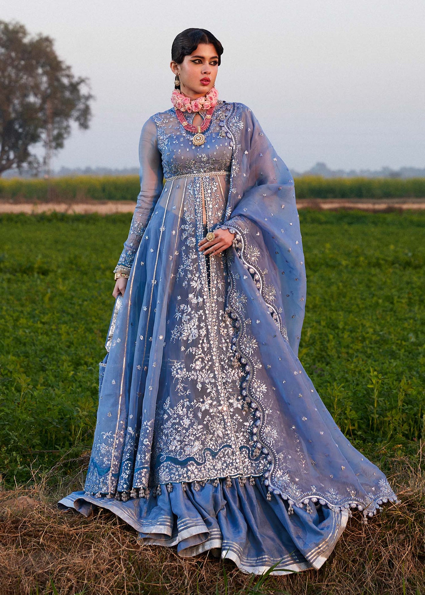Hussain Rehar | Darlings Festive 25 | Mira Custom Size Ice Blue Organza