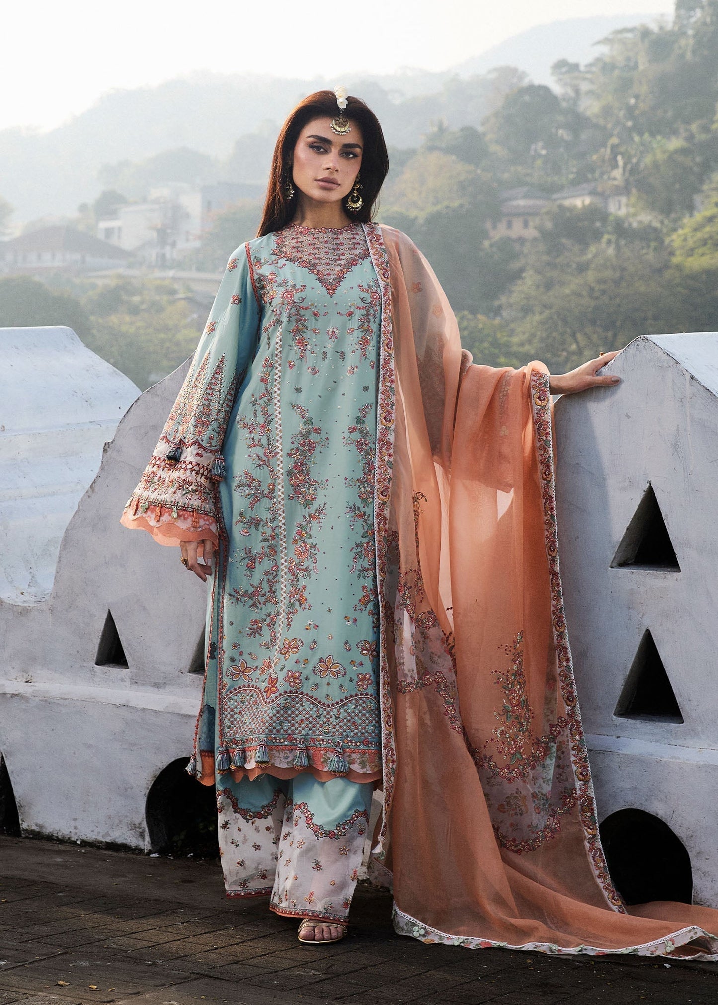 Hussain Rehar | Luxury Lawn 25 | Malibu XS Turquoise Lawn
