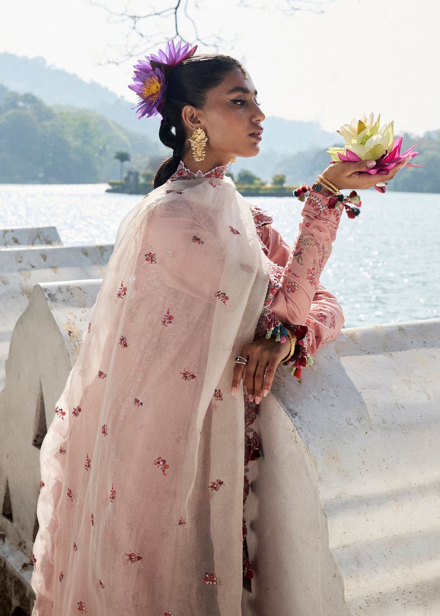 Hussain Rehar | Luxury Lawn 25 | Peaar L Rose Pink Lawn