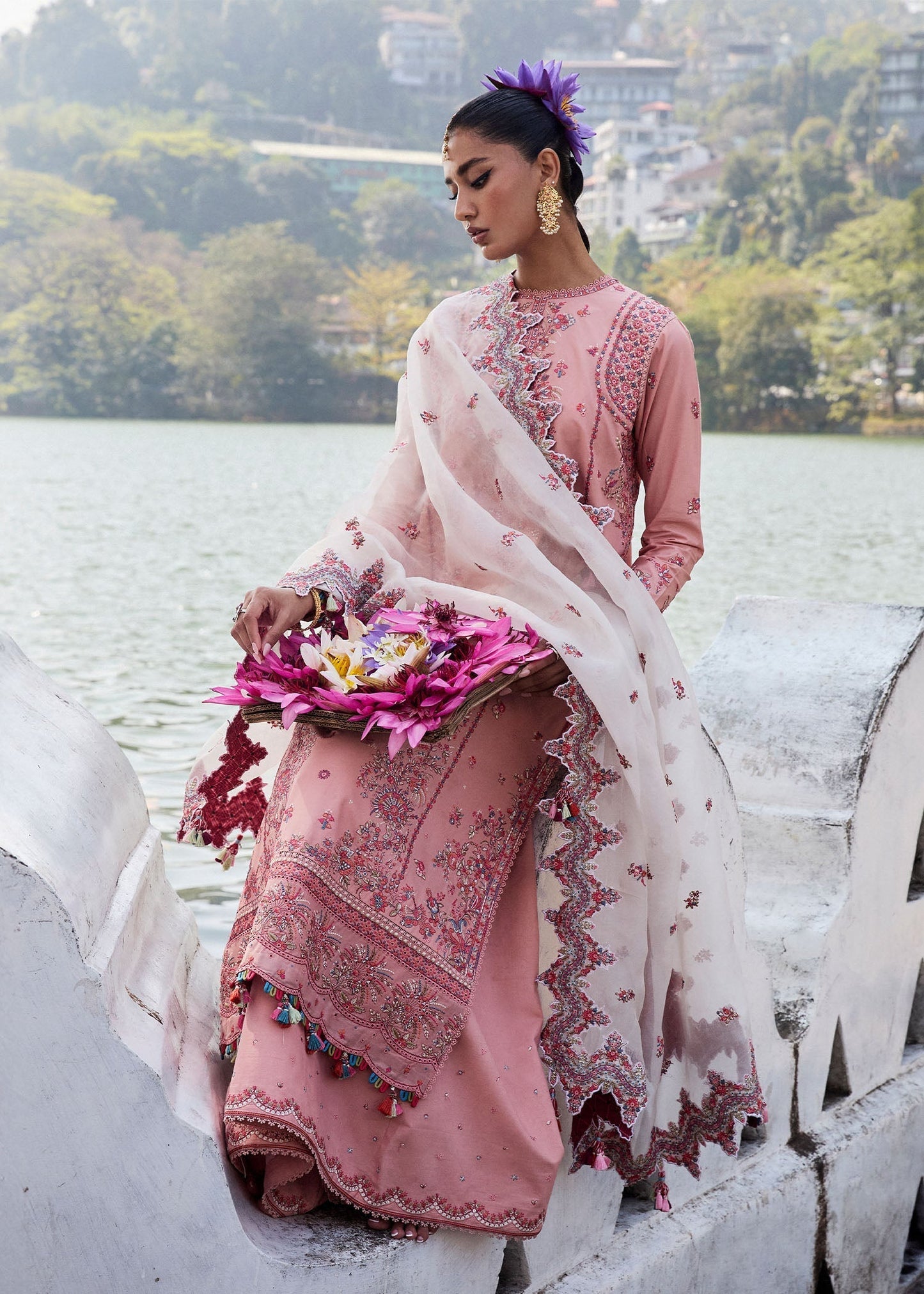 Hussain Rehar | Luxury Lawn 25 | Peaar S Rose Pink Lawn