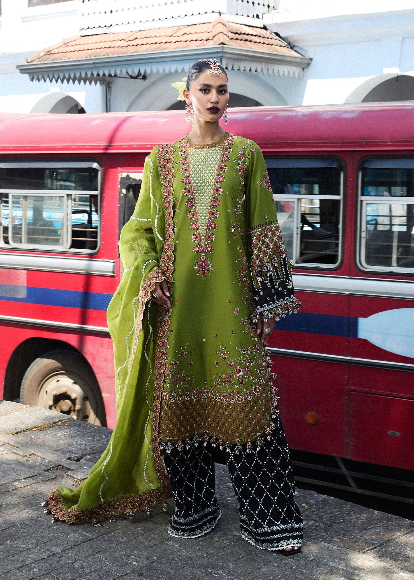 Hussain Rehar | Luxury Lawn 25 | Abass XS Olive Green Lawn