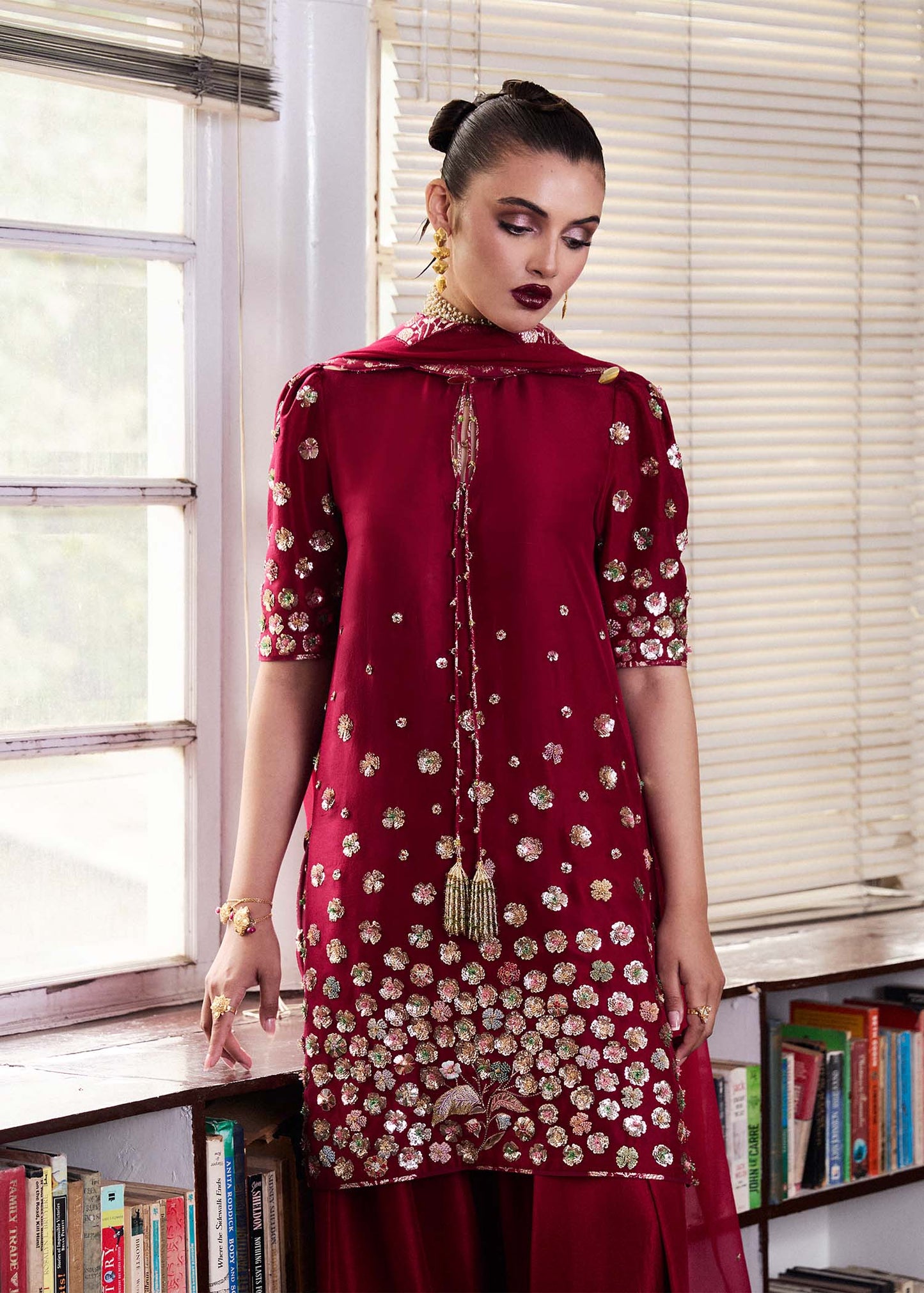 Hussain Rehar | SS Luxury Pret 25 | Rasp M Blood Red Pure Raw Silk