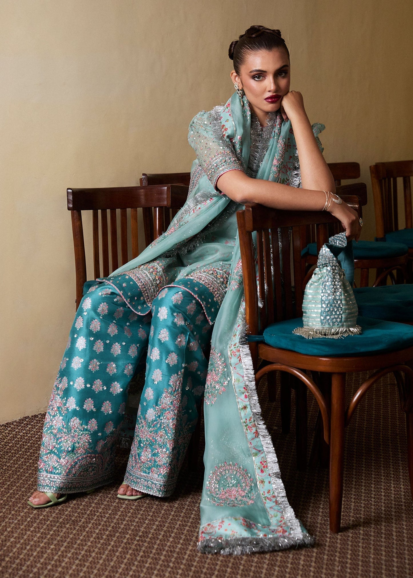 Hussain Rehar | SS Luxury Pret 25 | Artes L Ice Blue Organza