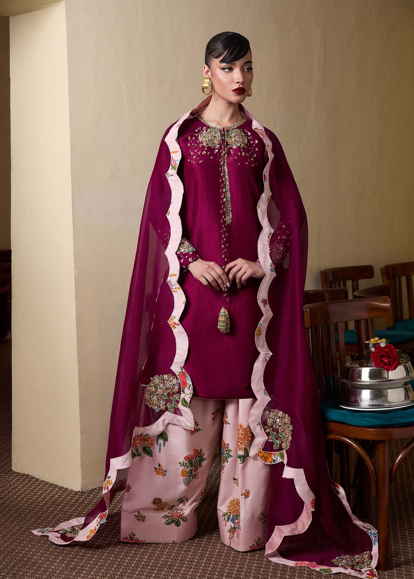 Hussain Rehar | SS Luxury Pret 25 | Impel S Dark Plum Pure Raw Silk