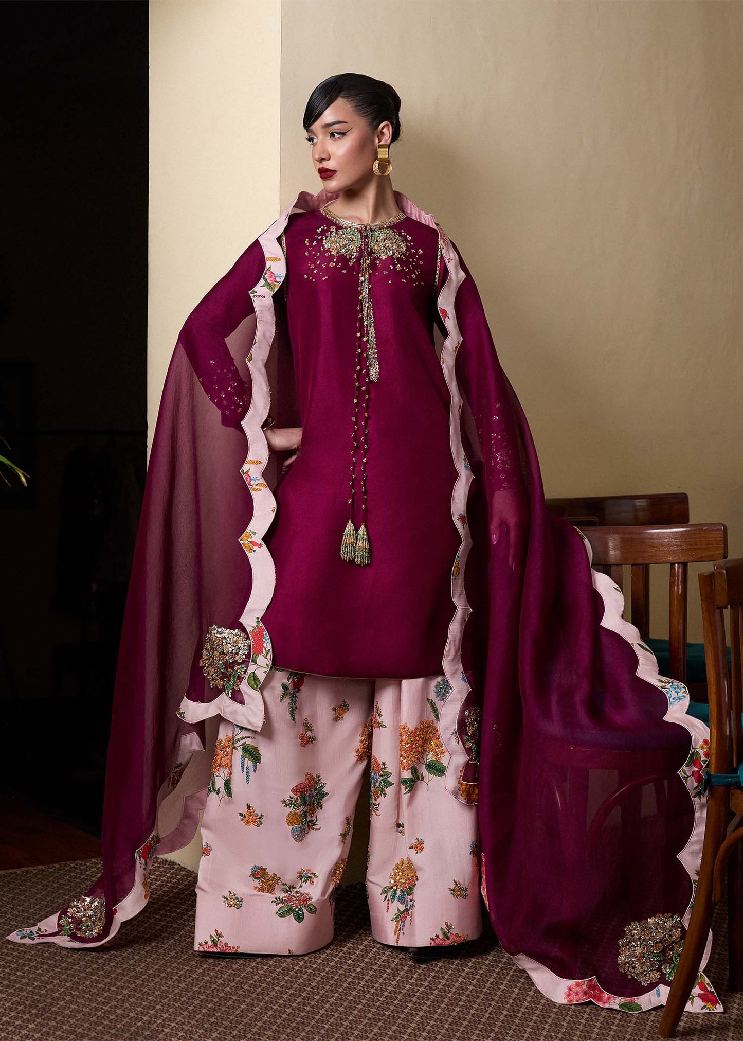 Hussain Rehar | SS Luxury Pret 25 | Impel XS Dark Plum Pure Raw Silk