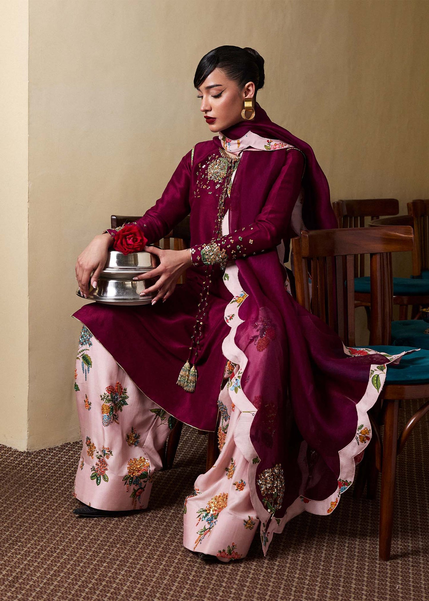 Hussain Rehar | SS Luxury Pret 25 | Impel L Dark Plum Pure Raw Silk