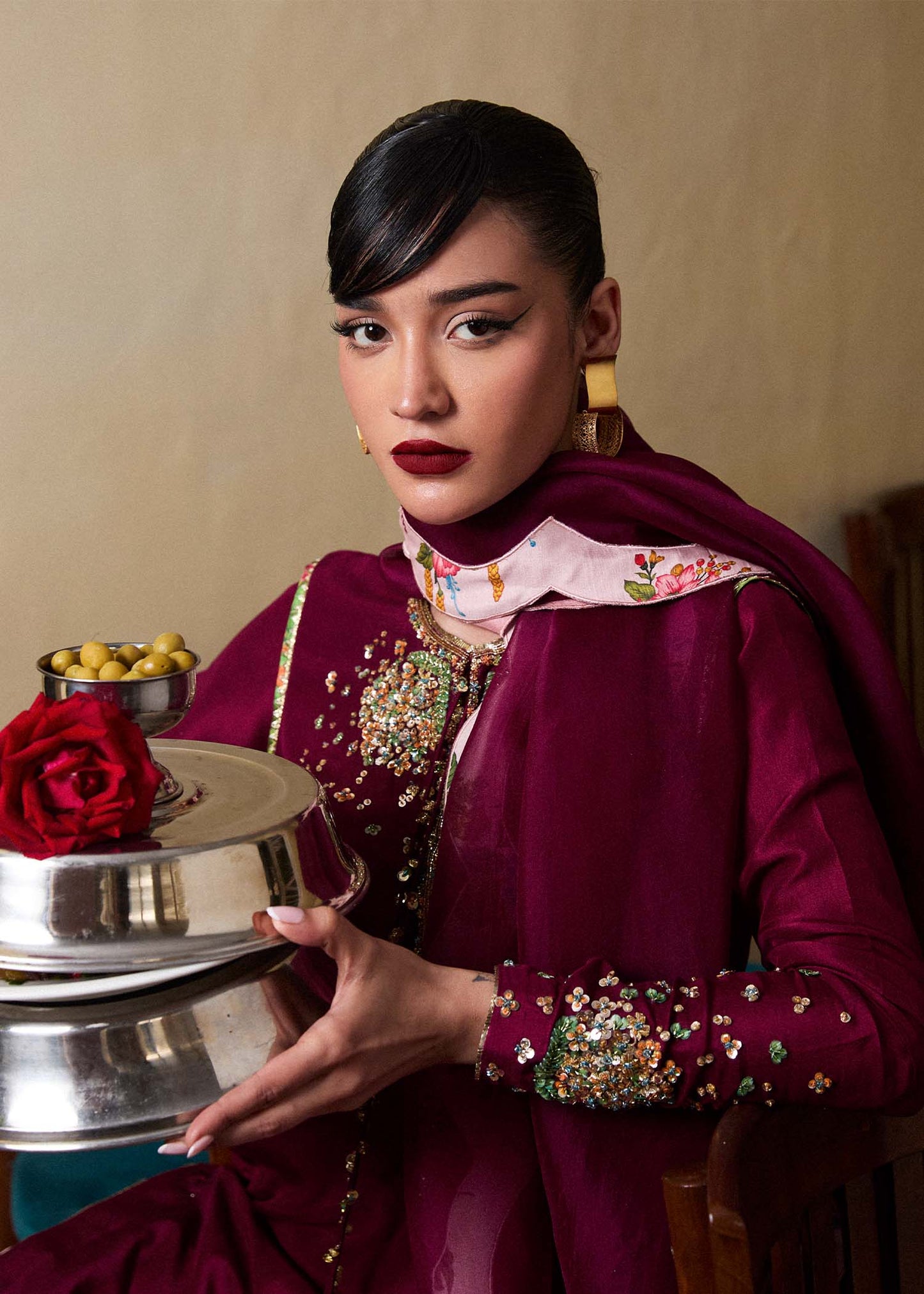 Hussain Rehar | SS Luxury Pret 25 | Impel M Dark Plum Pure Raw Silk